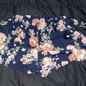 SHEIN Floral High Waist Shorts - Navy and Pink